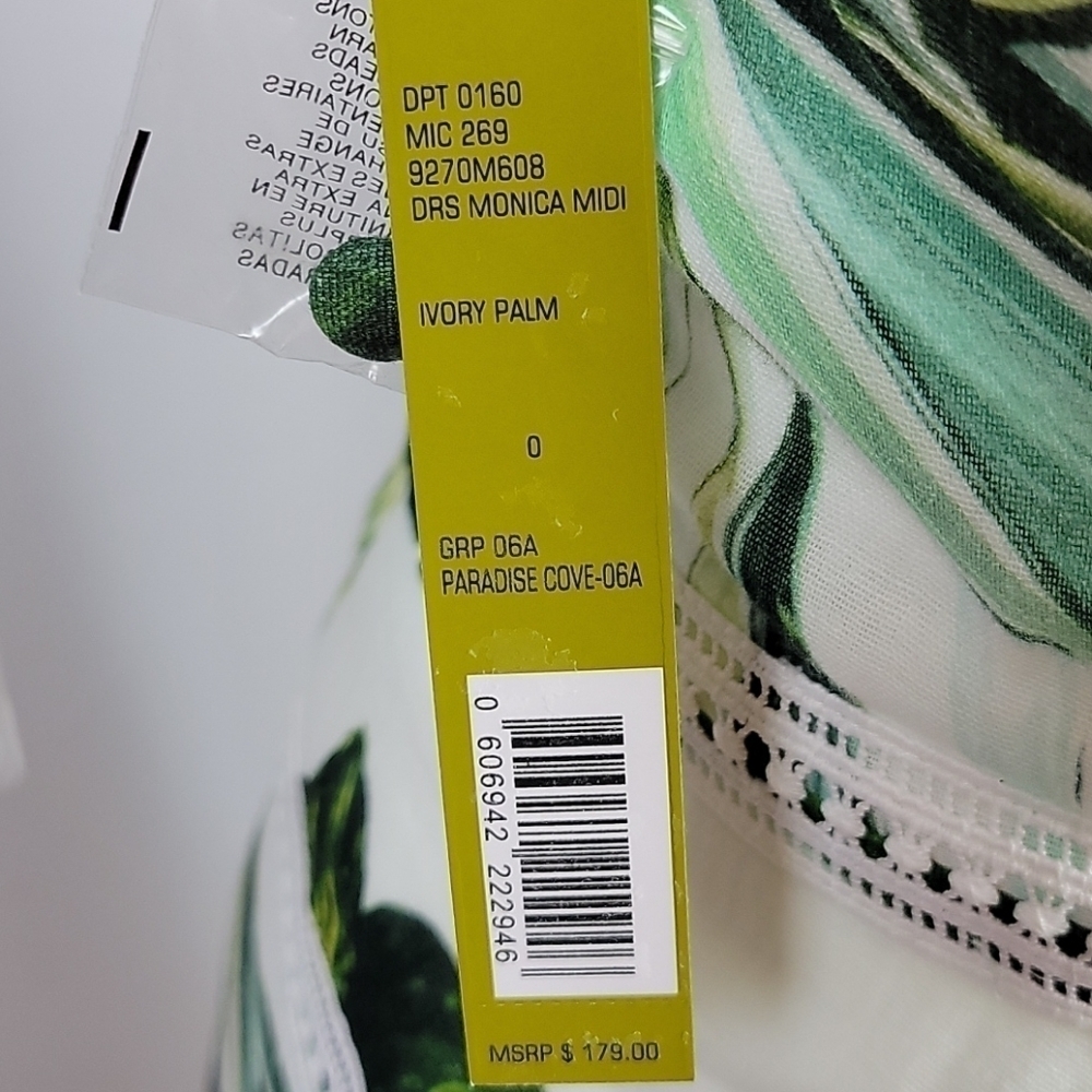 Gianni Bini Monica Palm Leaves Cotton midi dress Ivory Green 0 - Picture 10 of 11